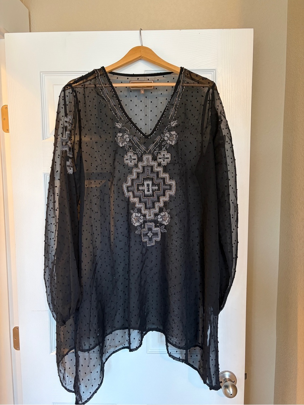 Vintage Double D Ranch Blouse Swim Coverup Size Large Metallic Western Boho G5
